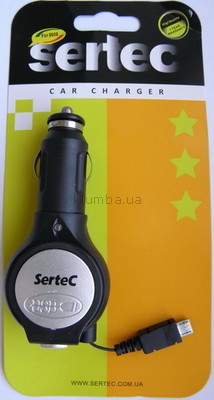 Автомобильное зарядное устройство sertec micro usb + usb 5v с выдвижным шнуром фото №1