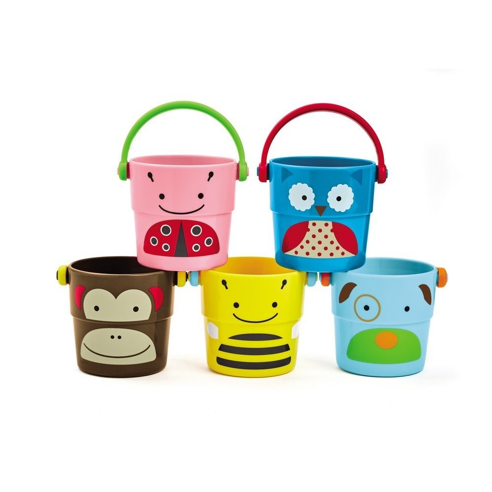 Skip hop набор ведерок для купания zoo stack and pour buckets, rinse cups, multi фото №1