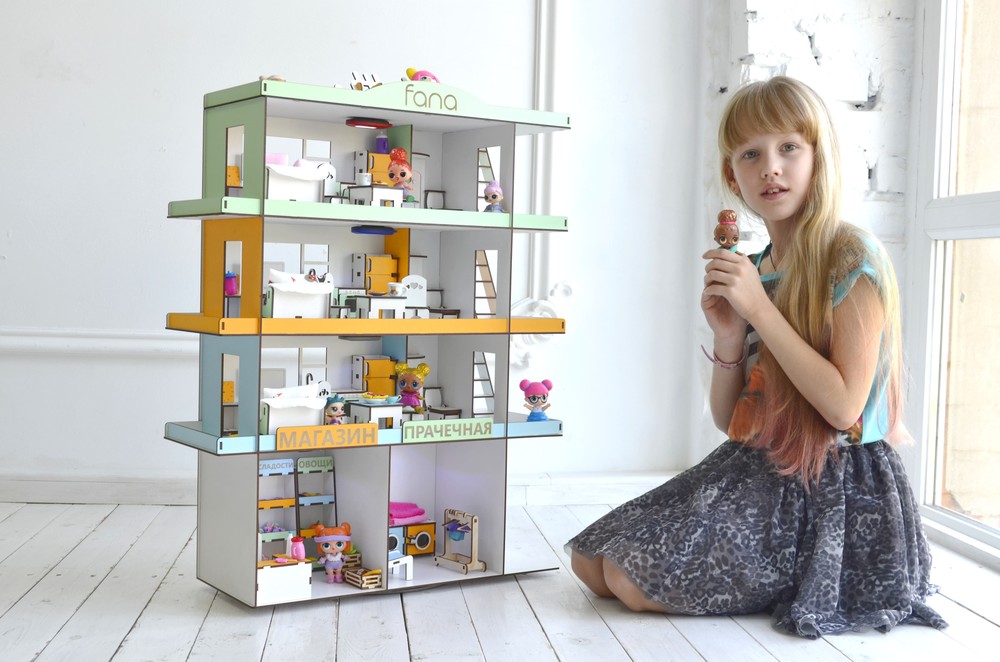 Кукольный домик для lol многоэтажка с светом + 53 единицы мебели фото №1