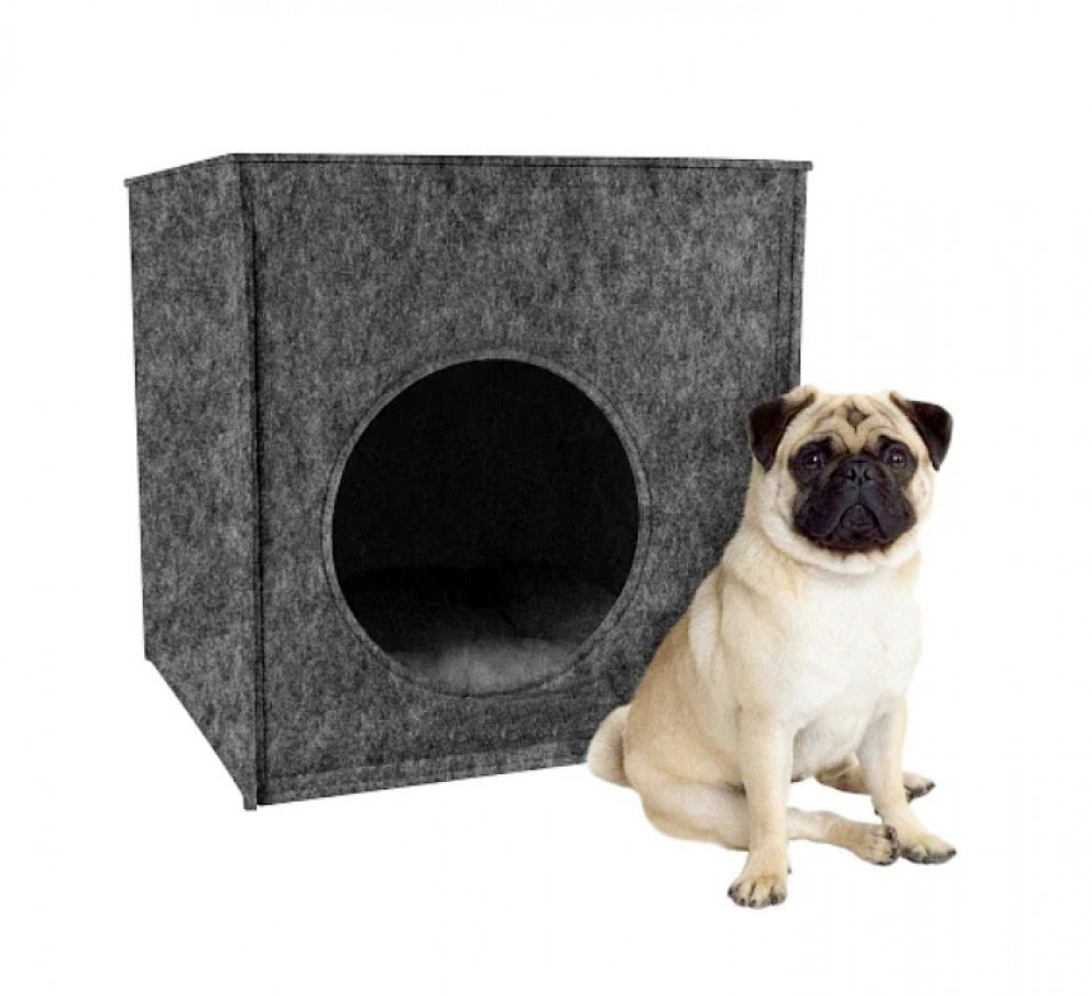 Домик лежанка из войлока "кубик" с подушкой для маленьких и средних пород собак размер л серый фото №1