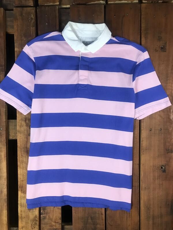 Мужская хлопковая полосатая футболка (поло) tu ту хлрр идеал оригинал сине-розовая фото №1