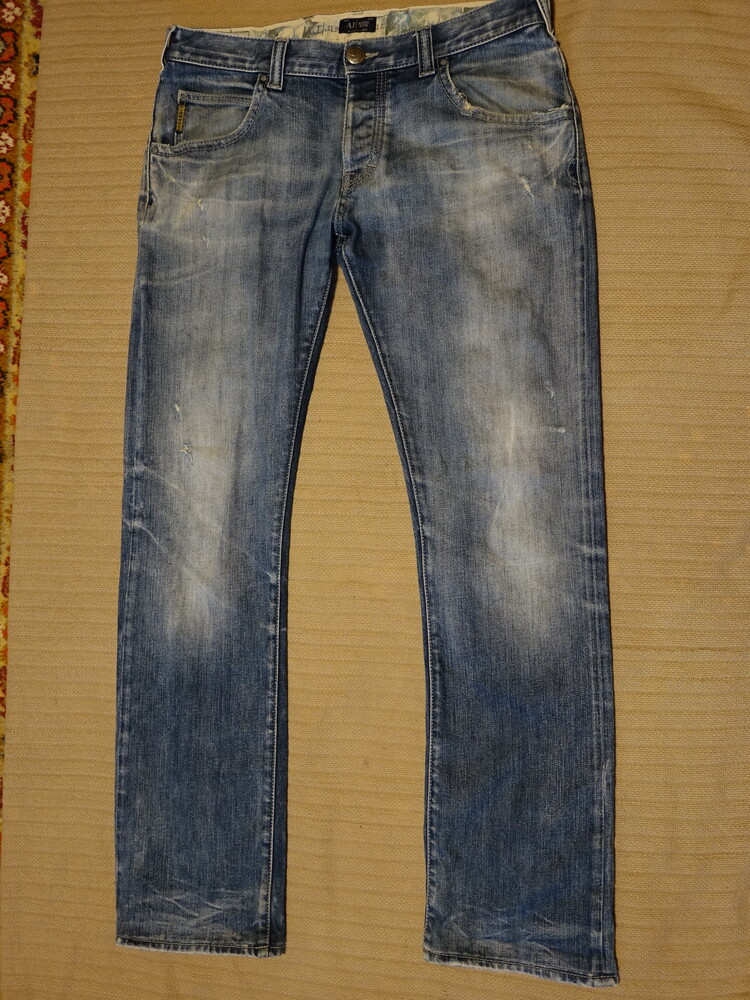 Фирменные темно-голубые лайкрованные джинсы armani jeans comfort fabric 34/34 фото №1