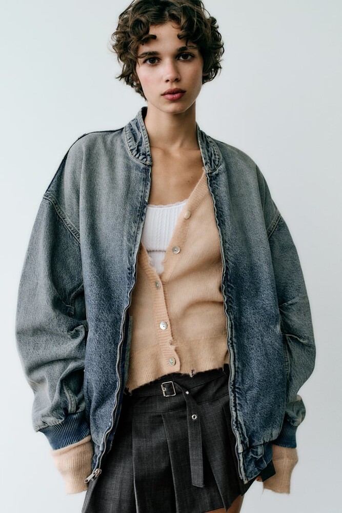 Джинсовая куртка на молнии zara, xs-s, оригинал фото №1
