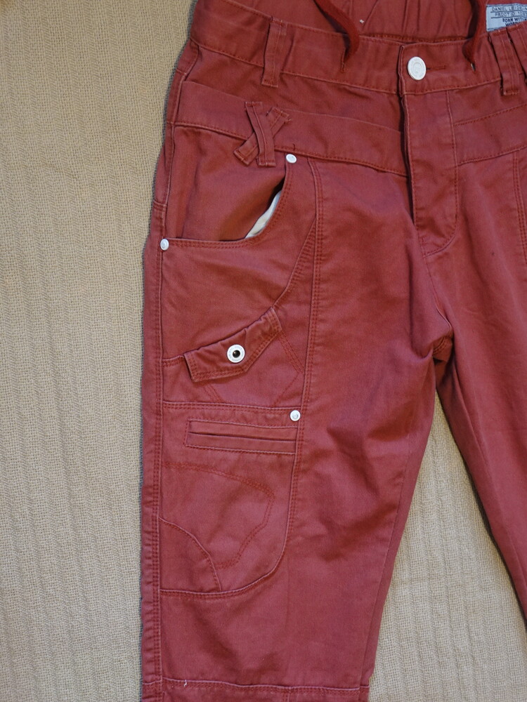 Джинсы - джоггеры с двойным поясом из денима свекольного цвета dl project 86 англия 32 s. фото №3