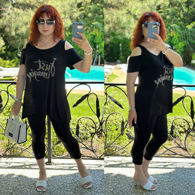 Летний костюм с велосипедками и туникой большого размера в расцветках рр 48 66