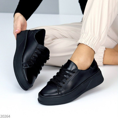 Жіночі чорні шкіряні кросівки на платформі, натуральна шкіра, 36-40