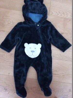 Теплий велюровий чоловічок з вушками ведмедика малюку хлопчику 0-3 міс