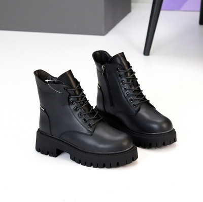 Універсальні базові чорні шкіряні зимові черевики берці доступна ціна Код 26106